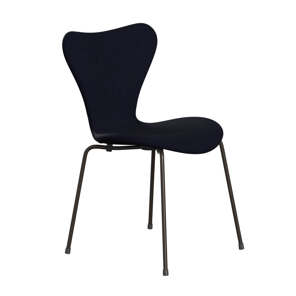 Fritz Hansen 3107 Stuhl Vollpolsterung, Braun Bronze/Leinwand Mitternachtsblau