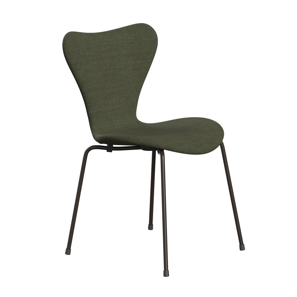 Fritz Hansen 3107 Silla tapicería completa, bronce marrón/lienzo verde musgo verde