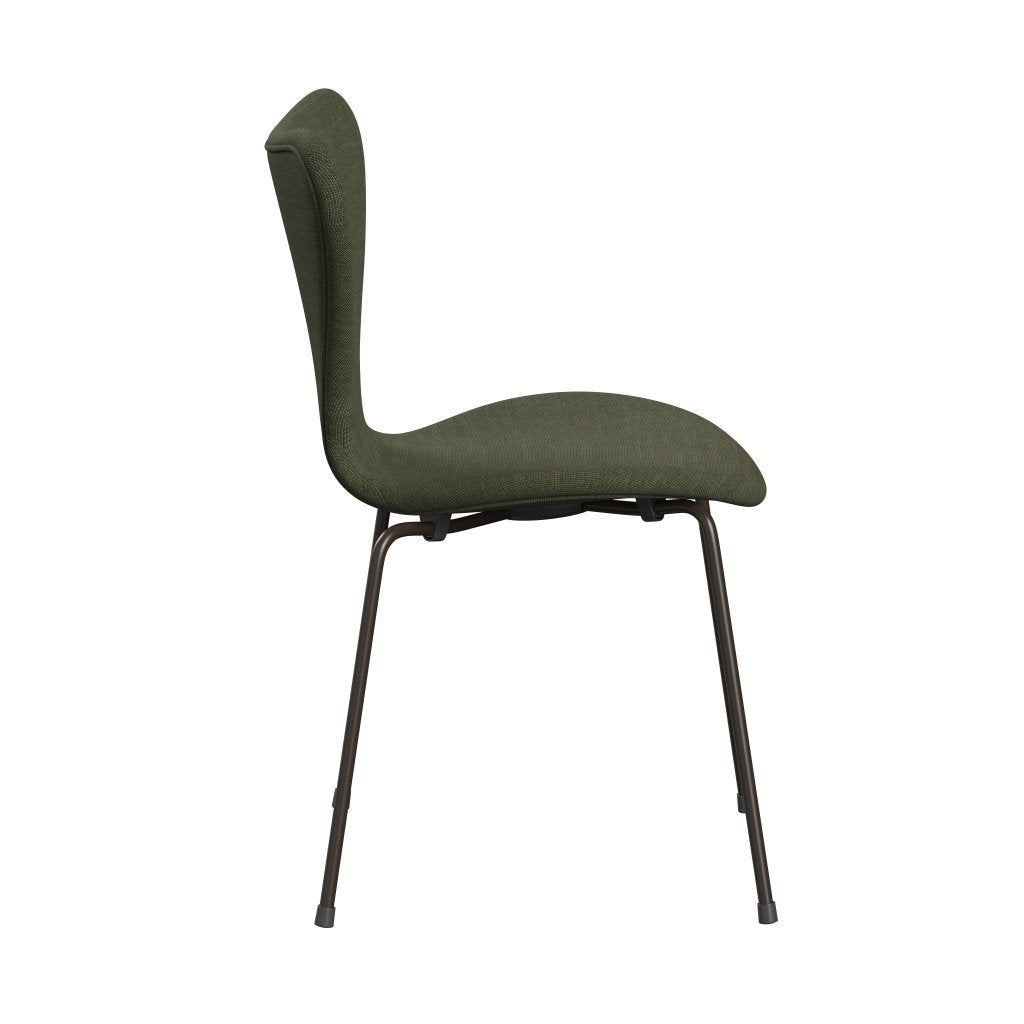 Fritz Hansen 3107 Silla tapicería completa, bronce marrón/lienzo verde musgo verde