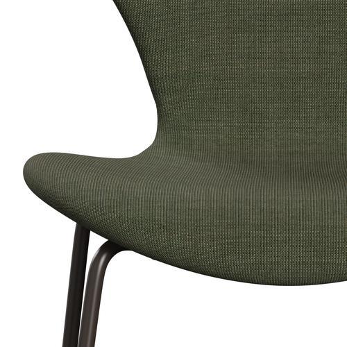 Fritz Hansen 3107 stol fuld polstring, brun bronze/lærred mosegrøn