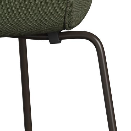 Fritz Hansen 3107 stol fuld polstring, brun bronze/lærred mosegrøn