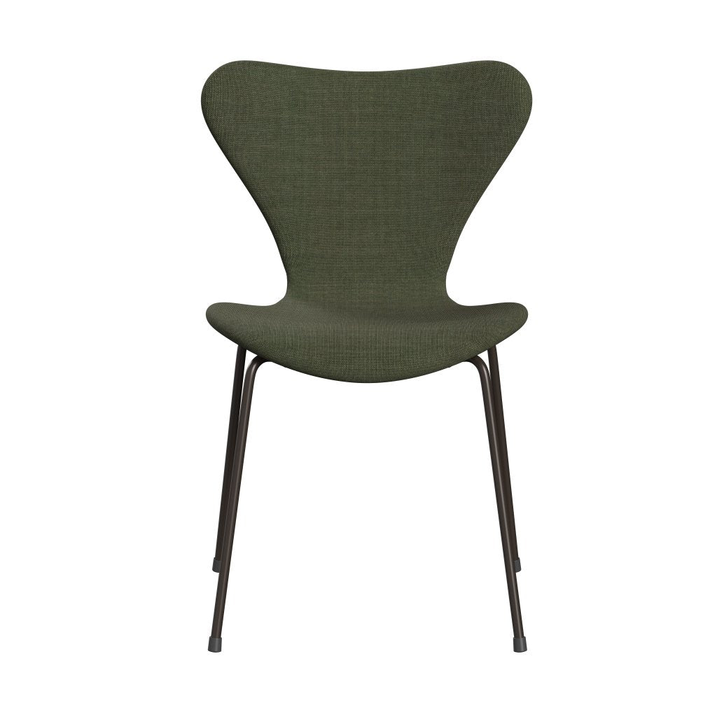 Fritz Hansen 3107 stol fuld polstring, brun bronze/lærred mosegrøn