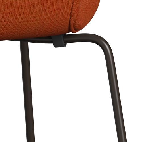 Fritz Hansen 3107 stol fuld polstring, brun bronze/lærred orange