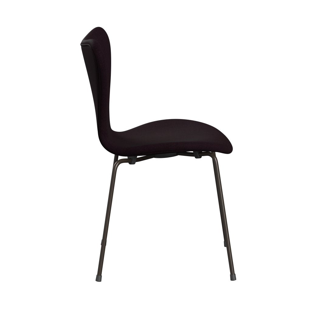 Fritz Hansen 3107 sedia piena tappezzeria, bronzo marrone/tela oceano viola