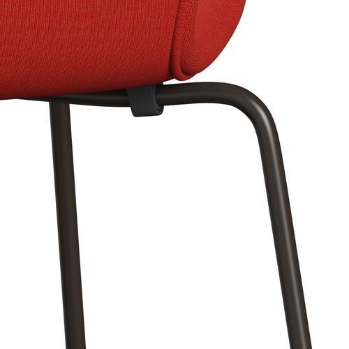 Fritz Hansen 3107 sedia piena tappezzeria, bronzo marrone/tela rosa