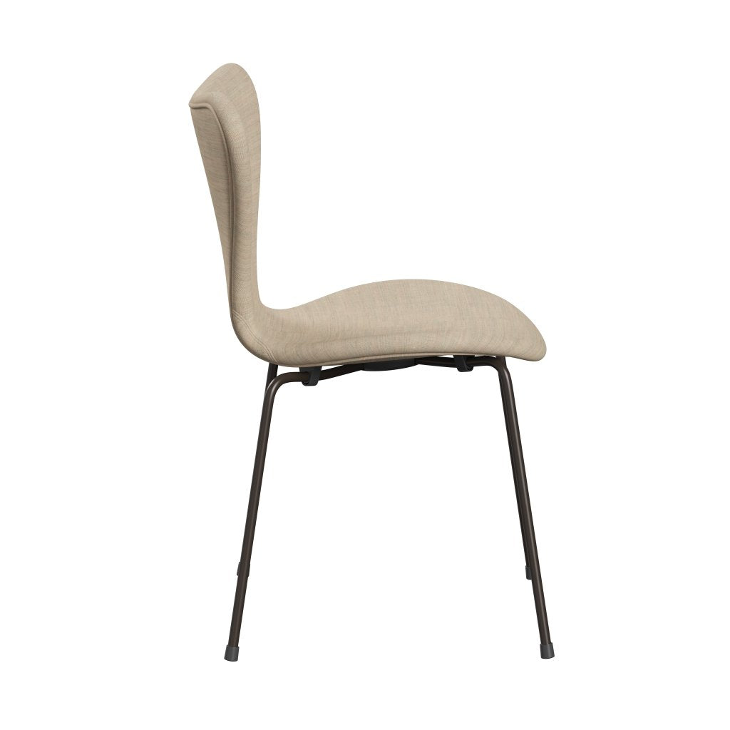 Fritz Hansen 3107 sedia piena rivestimento, Bronzo marrone/Luce di sabbia di tela