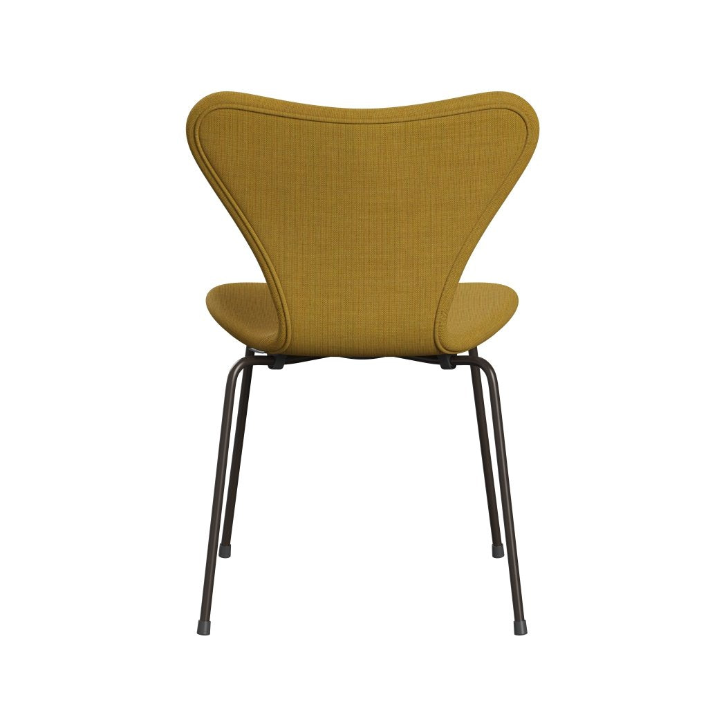 Fritz Hansen 3107 Stuhl Vollpolsterung, Braun Bronze/Leinwand Senf