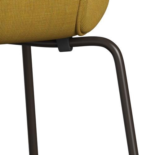 Fritz Hansen 3107 Stuhl Vollpolsterung, Braun Bronze/Leinwand Senf