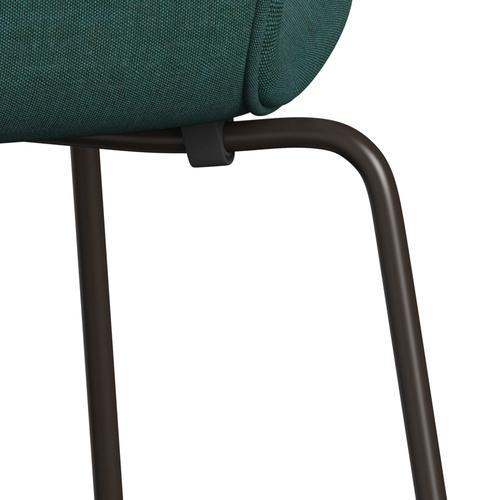 Fritz Hansen 3107 stol fuld polstring, brun bronze/lærred smaragdgrøn