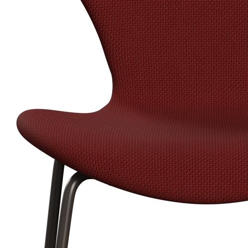 Fritz Hansen 3107 Stuhl Vollpolsterung, Braun Bronze/Diablo Weinrot