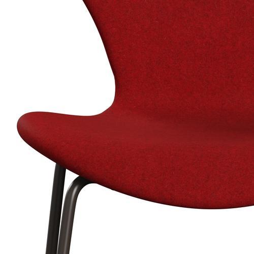 Fritz Hansen 3107 chaise pleine d'ameublement, bronze brun / divina melange rouge foncé