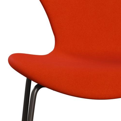 Fritz Hansen 3107 stol fuld polstring, brun bronze/divina orange/rød