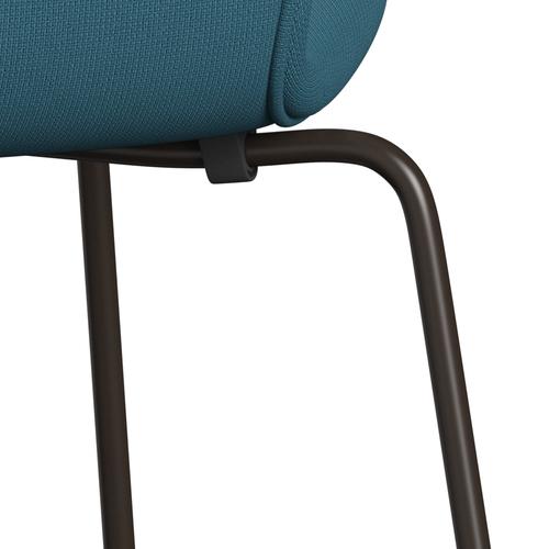 Fritz Hansen 3107 Stuhl Vollpolsterung, Braun-Bronze/Flamm-Blau-Grün