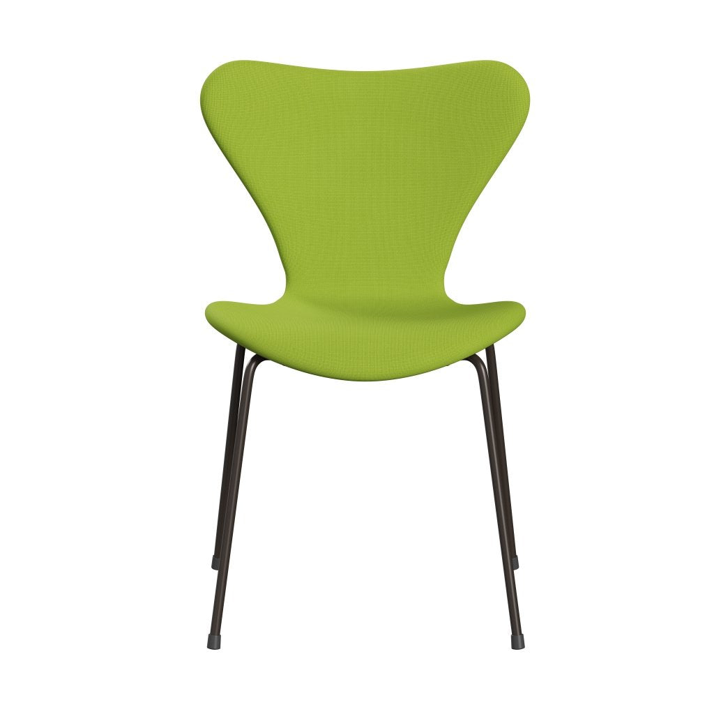 Fritz Hansen 3107 Silla tapicería completa, bronce marrón/fama verde neón