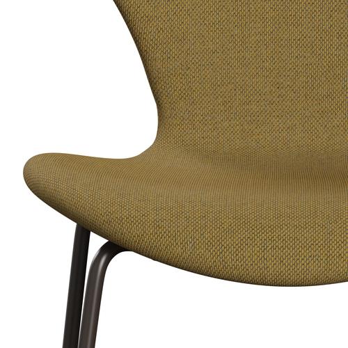 Fritz Hansen 3107 sedia piena rivestimento, bronzo marrone/re lana giallo dorato/naturale