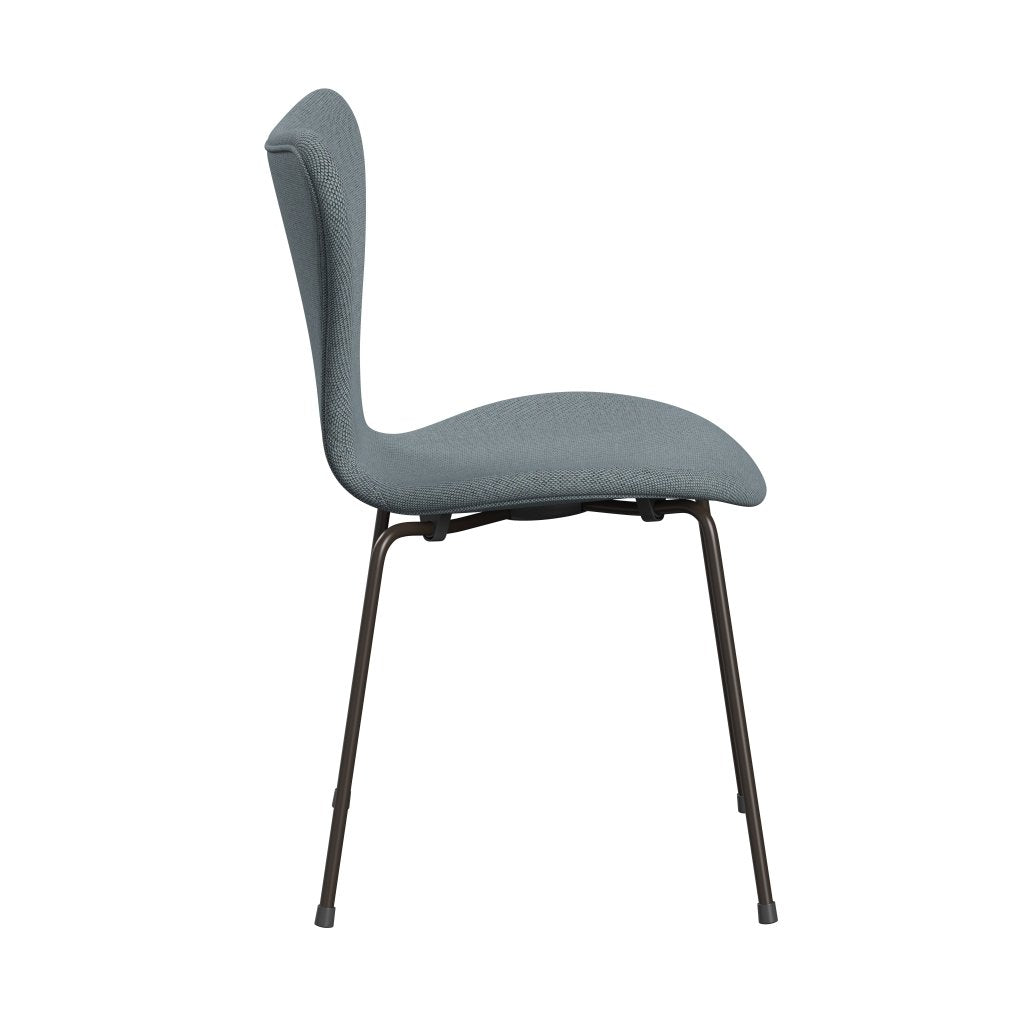 Fritz Hansen 3107 Chair Full Upholstery, Brown Bronze/Re Wool Light Blue/Natural