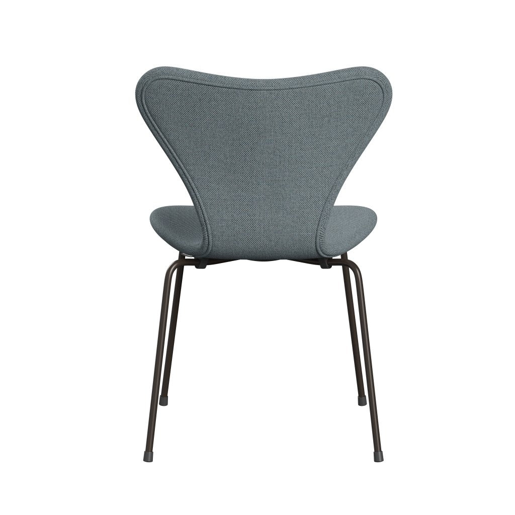 Fritz Hansen 3107 Silla tapicería completa, bronce marrón/re lana azul claro/natural