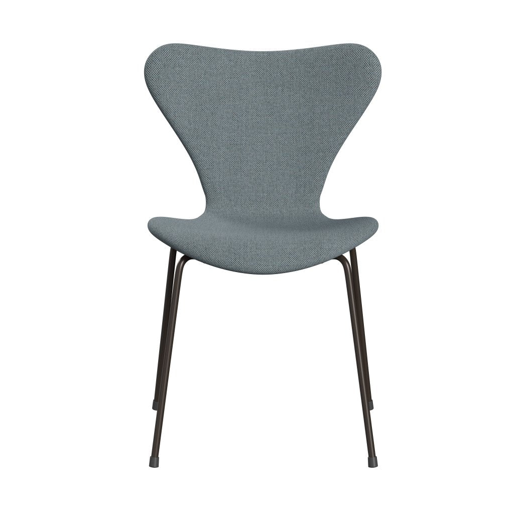 Fritz Hansen 3107 Chair Full Upholstery, Brown Bronze/Re Wool Light Blue/Natural