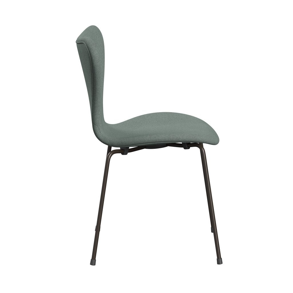 Fritz Hansen 3107 Chair Full Upholstery, Brown Bronze/Re Wool Light Aquamarine/Natural