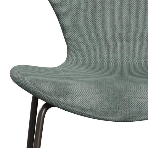 Fritz Hansen 3107 Silla tapicería completa, bronce marrón/re lana luz aguamarina/natural