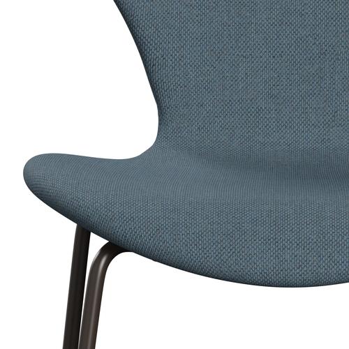 Fritz Hansen 3107 Chair Full Upholstery, Brown Bronze/Re Wool Natural/Light Blue