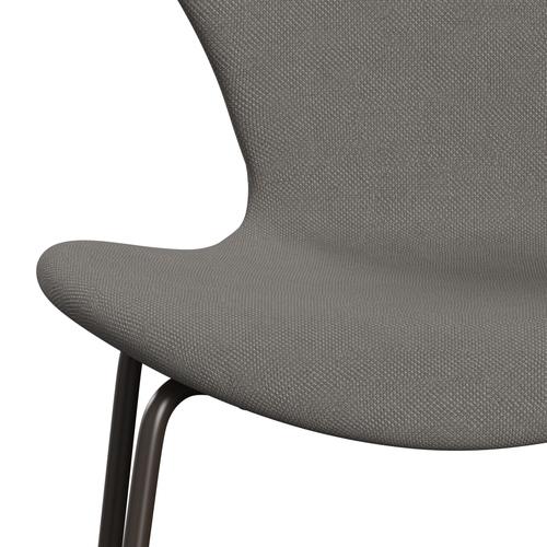 Fritz Hansen 3107 Stuhl Vollpolsterung, Braun Bronze/Stahlschnitt Mittelgrau