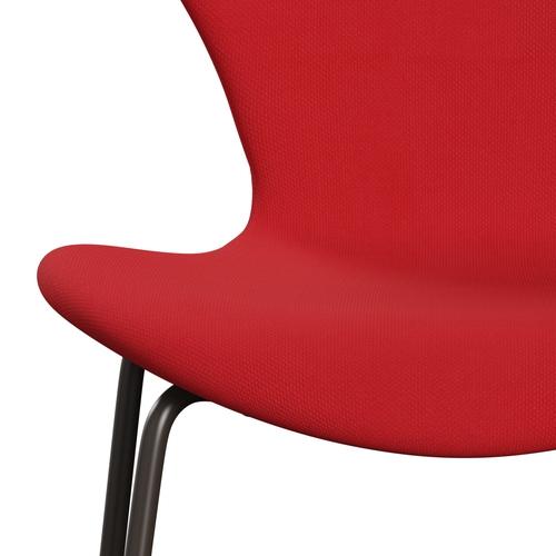 Fritz Hansen 3107 sedia piena tappezzeria, bronzo marrone/neon in acciaio rosso