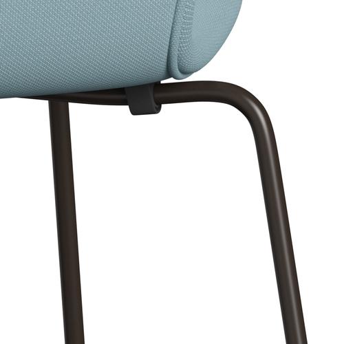 Fritz Hansen 3107 Stuhl Vollpolsterung, Braun-Bronze/Stahlschnitt-Pastellblau