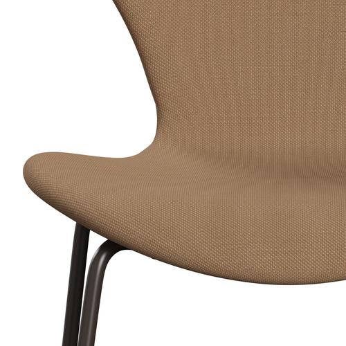 Fritz Hansen 3107 stoel Volledige bekleding, bruin brons/staalcut zand donker/beige