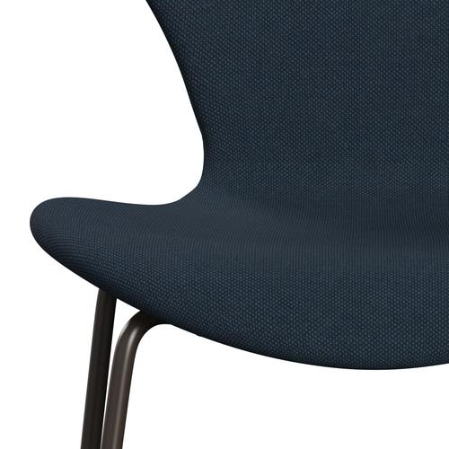 Fritz Hansen 3107 stoel Volledige bekleding, bruin brons/staalcut trio donker stofblauw