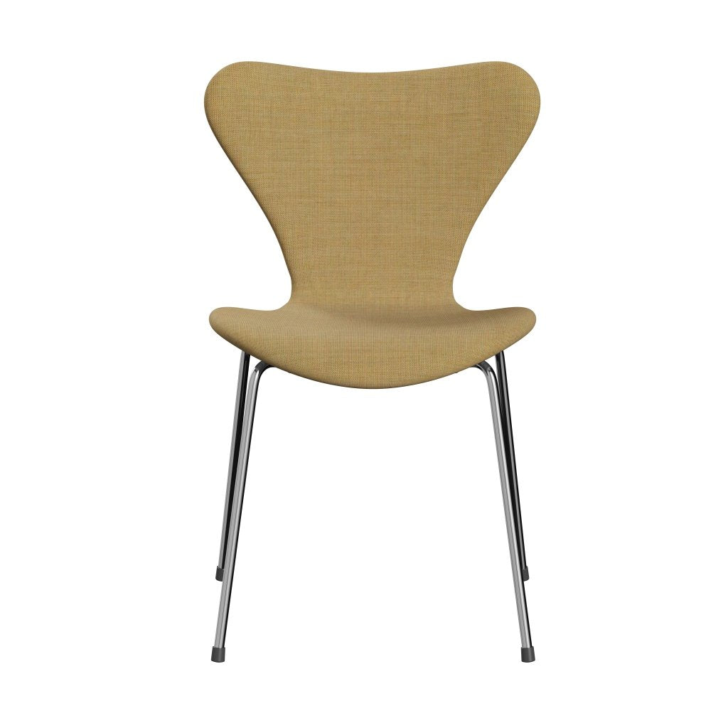 Fritz Hansen 3107 Stuhl Vollpolsterung, Chrom/Leinwand Hellbeige