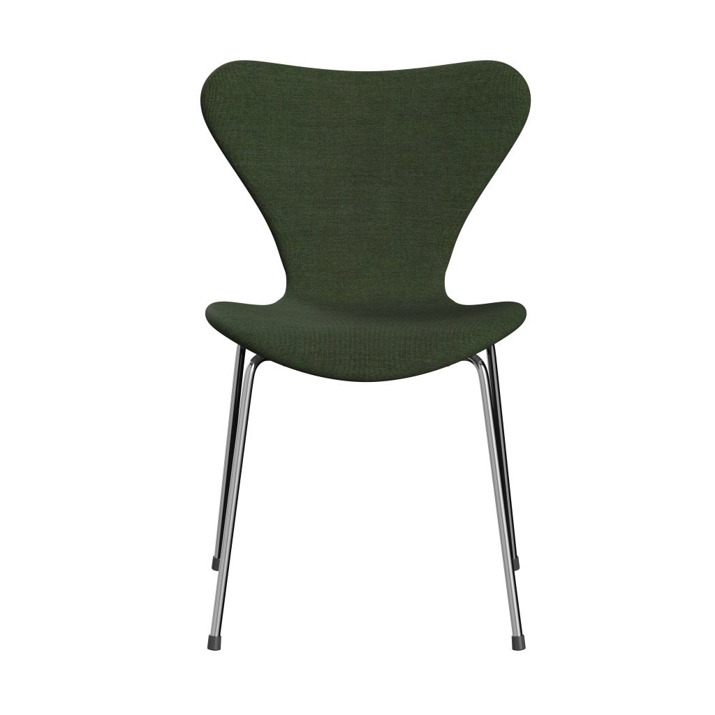 Fritz Hansen 3107 Chair Full Upholstery, Chrome/Canvas Light Green/Blue