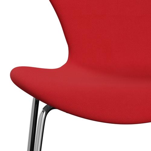 Fritz Hansen 3107 sedia piena rivestimento, Chrome/Steelcut Neon Red