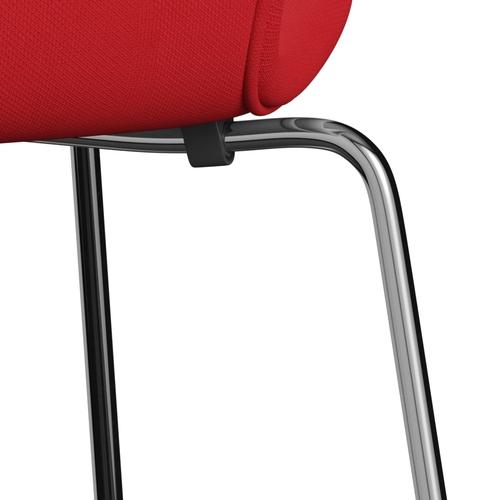 Fritz Hansen 3107 Stuhl Vollpolsterung, Chrom/Stahlschnitt Neonrot