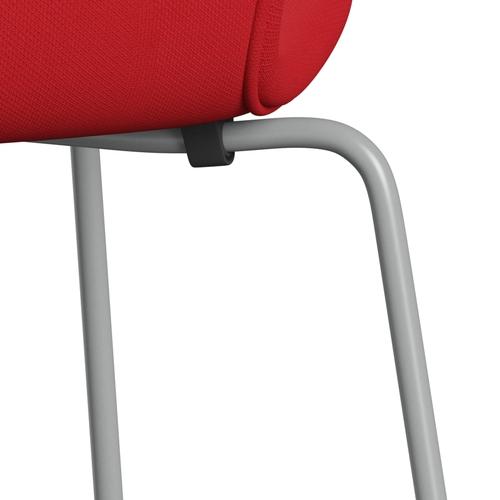 Fritz Hansen 3107 Stuhl Vollpolsterung, Nine Grau/Stahlschnitt Neonrot