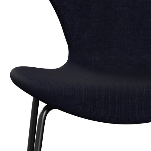Fritz Hansen 3107 stol full møbeltrekk, svart/lerret midnatt blå