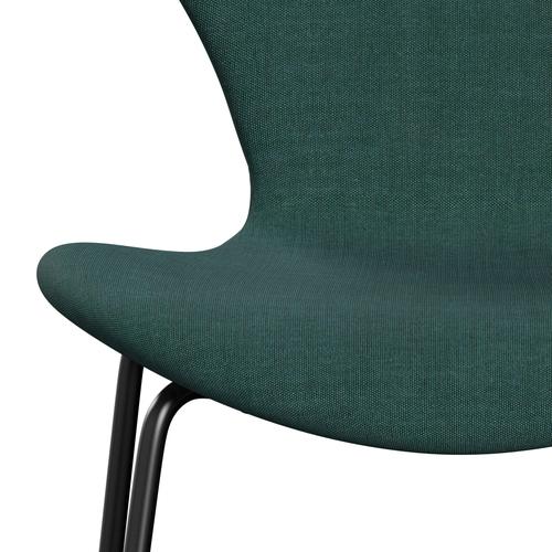 Fritz Hansen 3107 stol full møbeltrekk, svart/lerret smaragd grønn