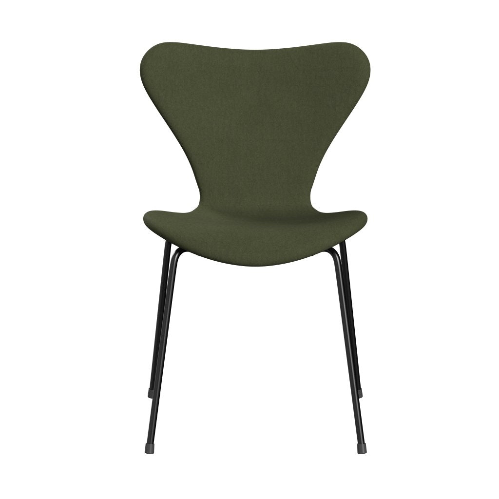 Fritz Hansen 3107 stol full møbeltrekk, svart/komfort grønn/grå