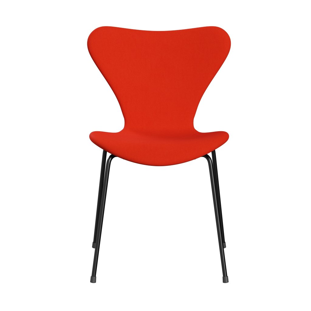Fritz Hansen 3107 stol full møbeltrekk, svart/komfort oransje/rød