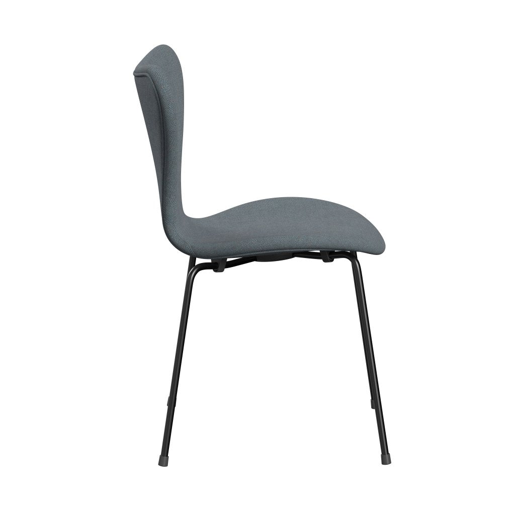 Fritz Hansen 3107 Chair Full Upholstery, Black/Sunniva 2 Soft Blue