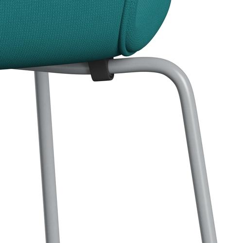 Fritz Hansen 3107 chaise complète complète, gris argenté / renommée turquoise (F67016)