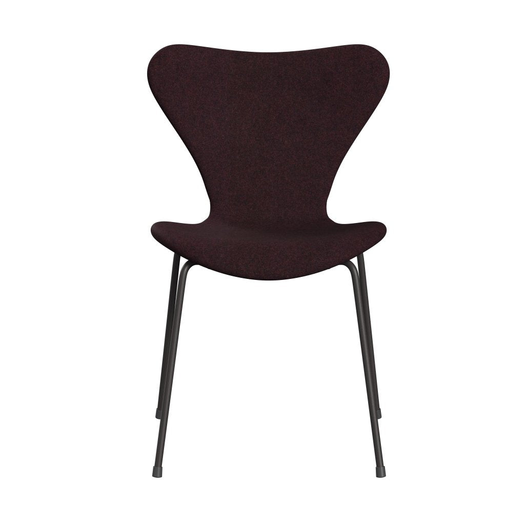 Fritz Hansen 3107 Chair Full Upholstery, Warm Graphite/Divina Md Wine Red