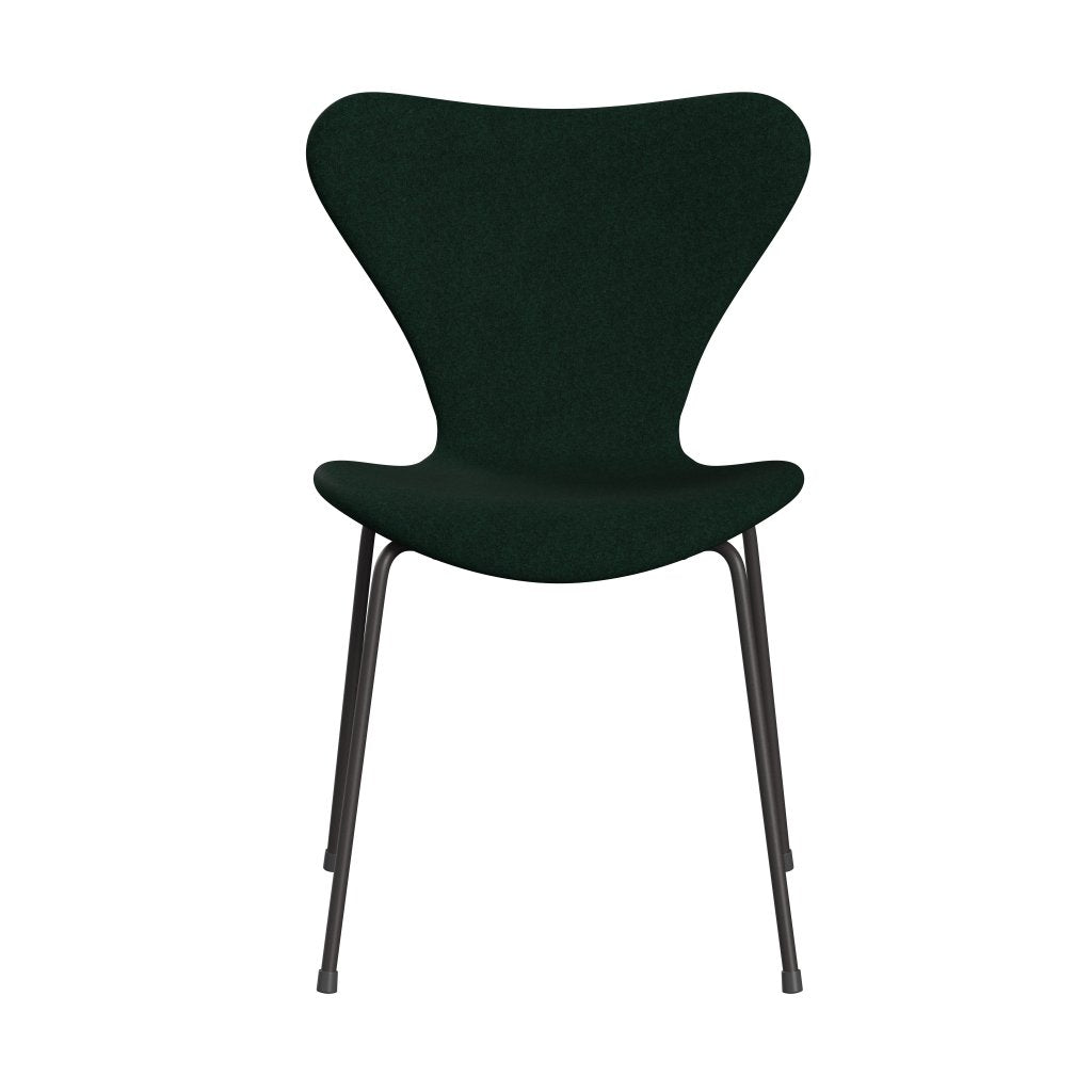 Fritz Hansen 3107 Silla tapicería completa, grafito cálido/divina melange verde oscuro