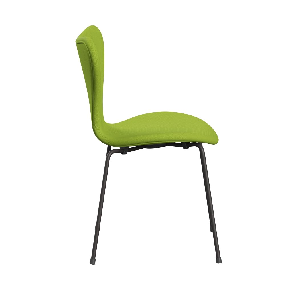 Fritz Hansen 3107 Silla tapicería completa, grafito cálido/fama verde neón