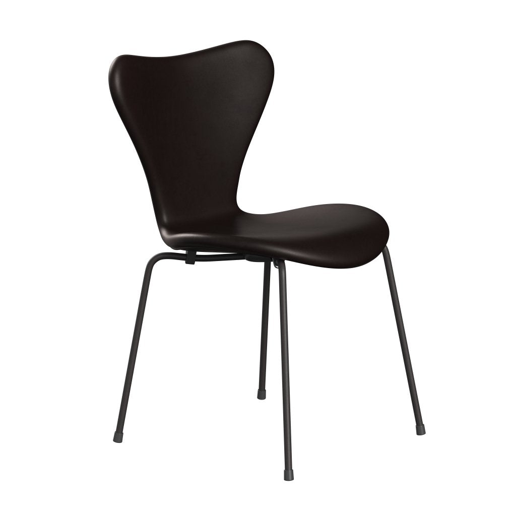 Fritz Hansen 3107 sedia piena tappezzeria, grafite calda/grazia marrone scuro