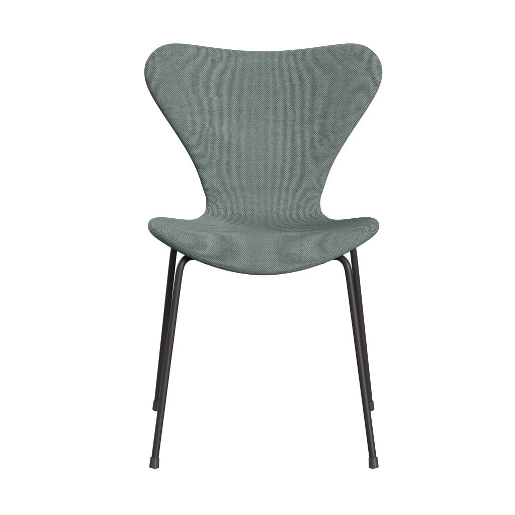 Fritz Hansen 3107 Stol Fuld polstring, varm grafit/Re Wool Light Aquamarine/Natural