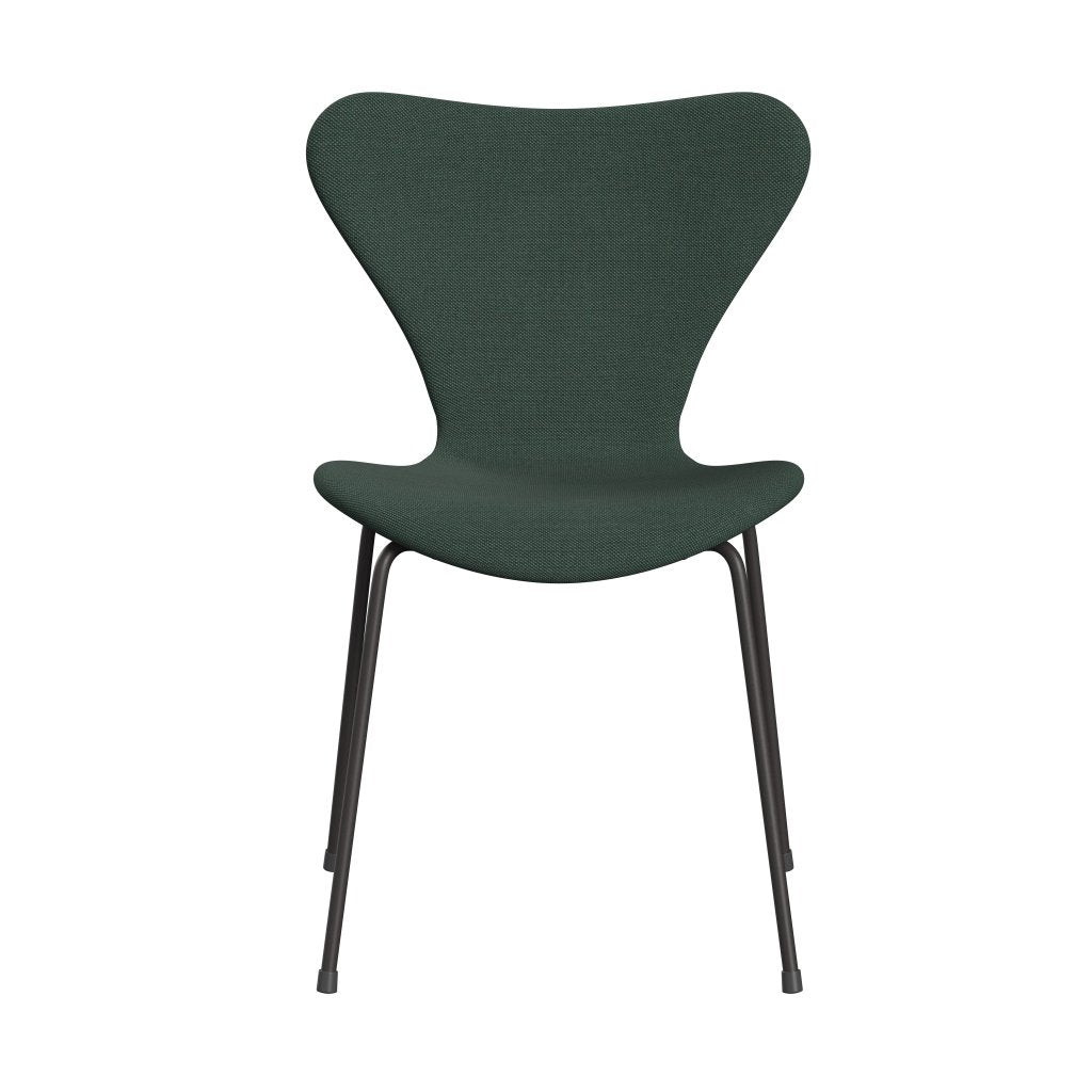 Fritz Hansen 3107 sedia piena rivestimento, trio di grafite/taglio in acciaio Dusty Green