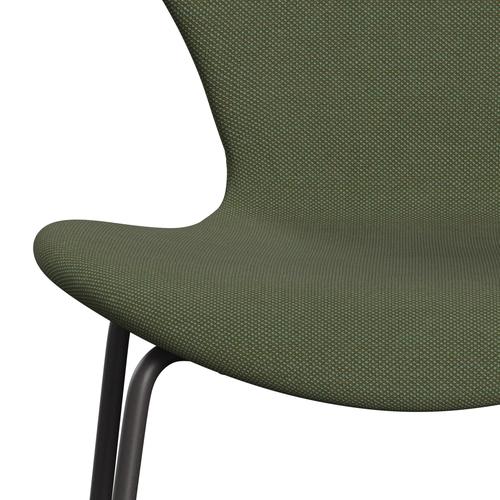 Fritz Hansen 3107 Silla tapicería completa, grafito cálido/trío de acero verde suave