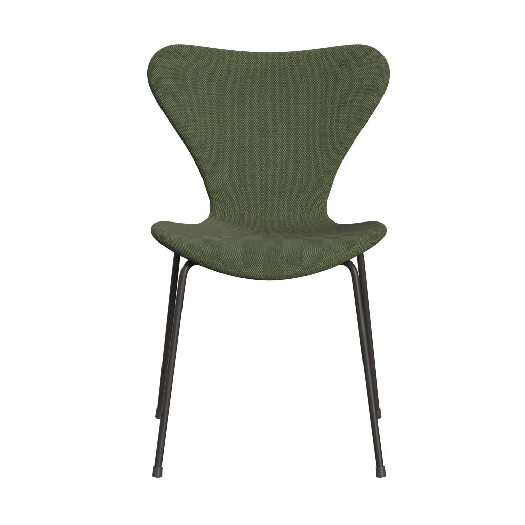 Fritz Hansen 3107 Silla tapicería completa, grafito cálido/trío de acero verde suave