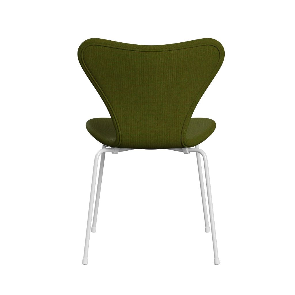 Fritz Hansen 3107 chaise complète complète, blanc / toile verte de l'herbe claire